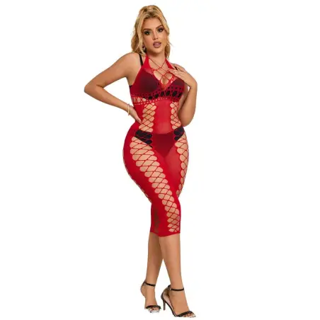 Vestido de Rejilla Largo Rojo Talla Única | Subblime