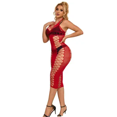 Vestido de Rejilla Largo Rojo Talla Única | Subblime