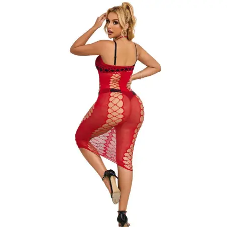 Vestido de Rejilla Largo Rojo Talla Única | Subblime