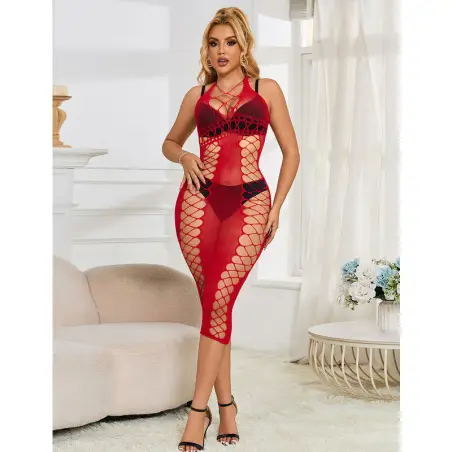 Vestido de Rejilla Largo Rojo Talla Única | Subblime