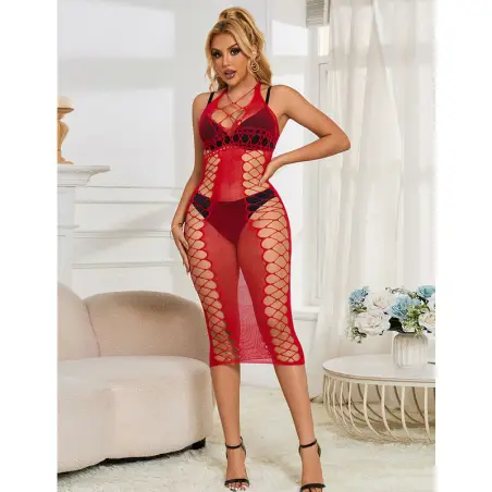 Vestido de Rejilla Largo Rojo Talla Única | Subblime
