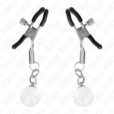 KINK - PINZAS PARA PEZONES PLATEADAS CON COLGANTE DE VIDRIO 6 CM KINK NIPPLE GRIP