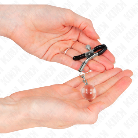 KINK - PINZAS PARA PEZONES PLATEADAS CON COLGANTE DE VIDRIO 6 CM KINK NIPPLE GRIP