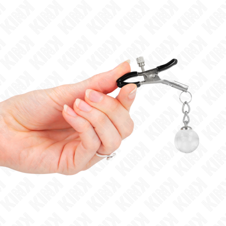 KINK - PINZAS PARA PEZONES PLATEADAS CON COLGANTE DE VIDRIO 6 CM KINK NIPPLE GRIP