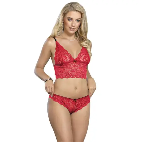Set 3 Piezas Encaje y Saten Rojo S/M | Subblime