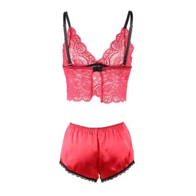 Set 3 Piezas Encaje y Saten Rojo S/M | Subblime