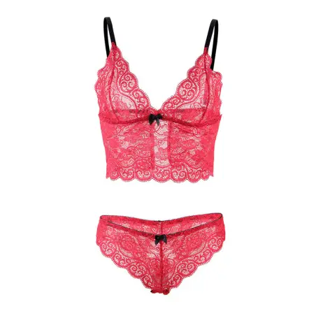 Set 3 Piezas Encaje y Saten Rojo S/M | Subblime