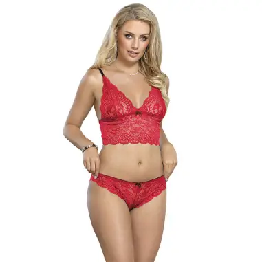 Set 3 Piezas Encaje y Saten Rojo L/XL | Subblime