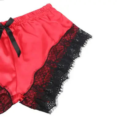 Pijama Sexy Saten y Encaje Negro/Rojo S/M | Subblime