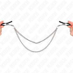 KINK - PINZAS PARA PEZONES CON DOBLE CADENA GRUESA PLATEADO 20/23 CM KINK NIPPLE GRIP 2