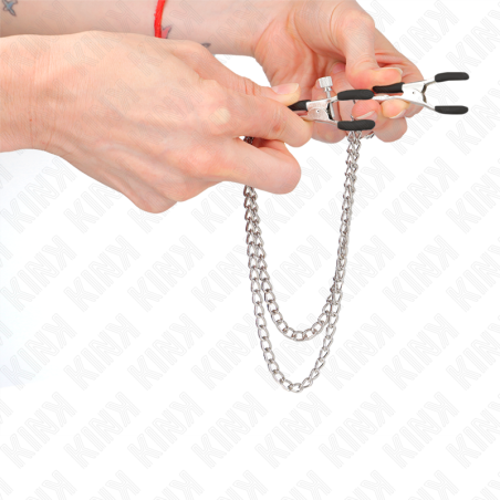 KINK - PINZAS PARA PEZONES CON DOBLE CADENA GRUESA PLATEADO 20/23 CM KINK NIPPLE GRIP