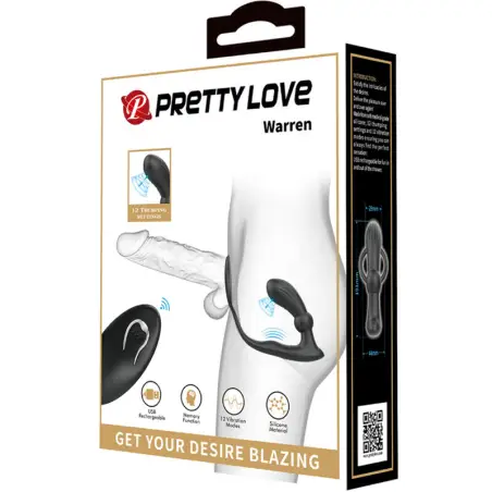 Warren Anillo & Vibrador Anal Negro - 12 Modos | Pretty Love