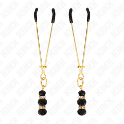 KINK - PINZAS PARA PEZONES DORADA FINA CON TRIPLE BOLA DE VIDRIO NEGRO 7 CM KINK NIPPLE GRIP 2