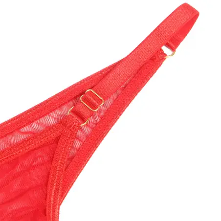 Conjunto Sujetador con Cadenas y Corazón de Malla Rojo L/XL