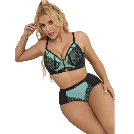 Conjunto Sujetador con Cremallera de Malla de Charol Verde