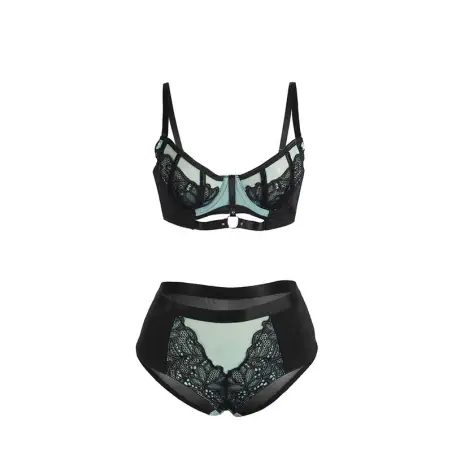 Conjunto Sujetador con Cremallera de Malla de Charol Verde