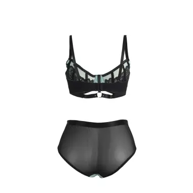 Conjunto Sujetador con Cremallera de Malla de Charol Verde