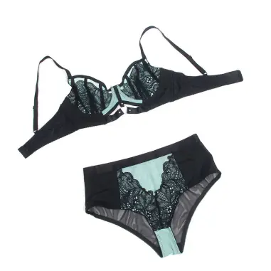 Conjunto Sujetador con Cremallera de Malla de Charol Verde