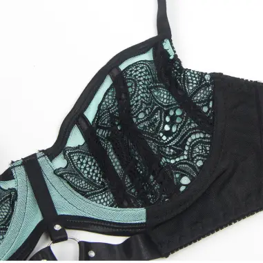 Conjunto Sujetador con Cremallera de Malla de Charol Verde