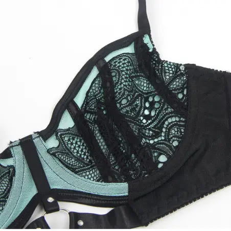 Conjunto Sujetador con Cremallera de Malla de Charol Verde