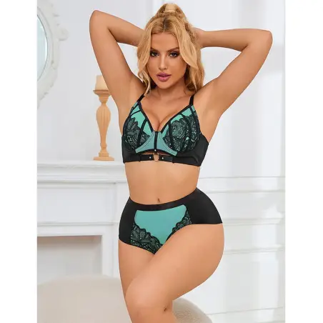 Conjunto Sujetador con Cremallera de Malla de Charol Verde