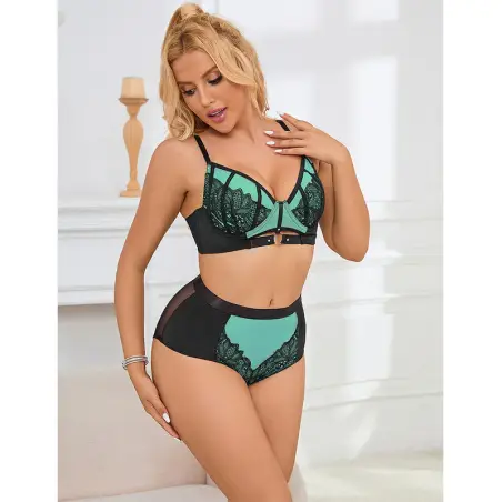 Conjunto Sujetador con Cremallera de Malla de Charol Verde