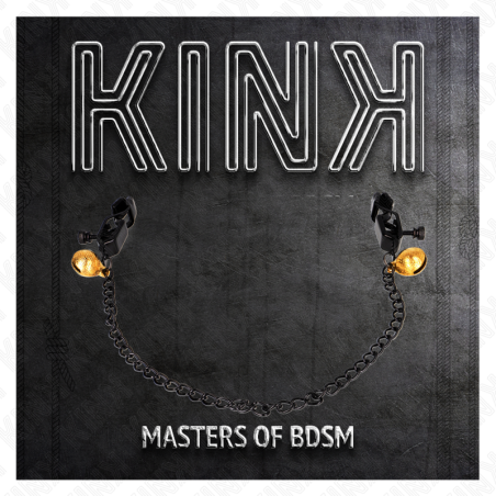 KINK - PINZAS PARA PEZONES PLANAS NEGRO CON CASCABEL Y CADENA PLATEADO 30 CM KINK NIPPLE GRIP
