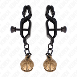 KINK - PINZAS PARA PEZONES PLANAS NEGRO CON CASCABEL 7 CM KINK NIPPLE GRIP 2