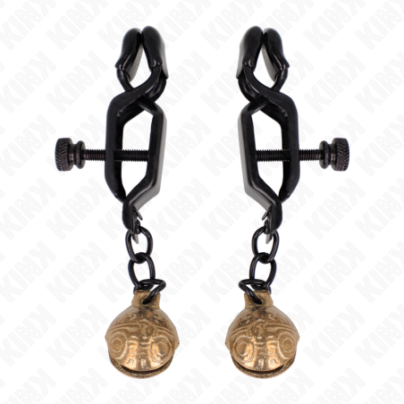 KINK - PINZAS PARA PEZONES PLANAS NEGRO CON CASCABEL 7 CM KINK NIPPLE GRIP