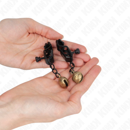 KINK - PINZAS PARA PEZONES PLANAS NEGRO CON CASCABEL 7 CM KINK NIPPLE GRIP