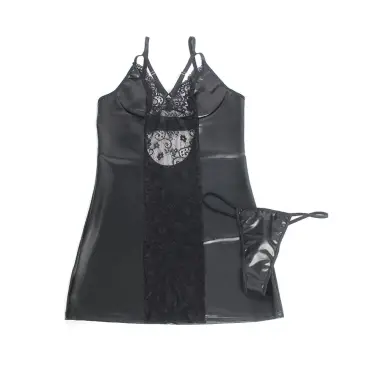Vestido de Cuero con Encaje Floral Negro S/M | Subblime