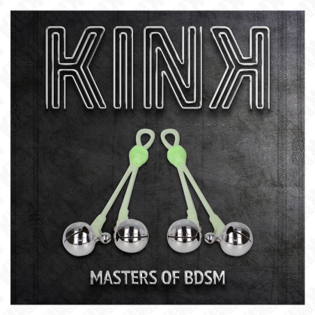KINK - PINZAS PARA PEZONES LUMINOSAS FORMA CALABERA CON CASCABEL SONORO AJUSTABLE VERDE / PLATEADO KINK NIPPLE GRIP