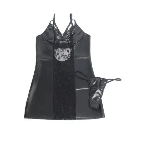 Vestido de Cuero con Encaje Floral Negro S/M | Subblime