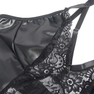 Vestido de Cuero con Encaje Floral Negro S/M | Subblime