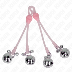 KINK - PINZAS PARA PEZONES LUMINOSAS FORMA CALABERA CON CASCABEL SONORO AJUSTABLE ROSA / PLATEADO KINK NIPPLE GRIP 2
