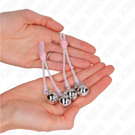KINK - PINZAS PARA PEZONES LUMINOSAS FORMA CALABERA CON CASCABEL SONORO AJUSTABLE ROSA / PLATEADO KINK NIPPLE GRIP