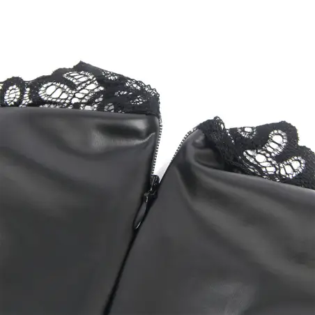 Vestido de Cuero con Cuello de Encaje Negro S/M | Subblime