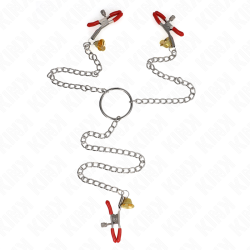 KINK - PINZAS PARA PEZONES Y CLÍTORIS ROJAS CON CASCABEL DORADO Y CADENA 30 CM KINK NIPPLE GRIP