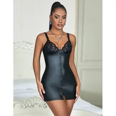 Vestido de Cuero con Cremallera Negro S/M | Subblime