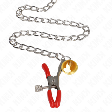 KINK - PINZAS PARA PEZONES Y CLÍTORIS ROJAS CON CASCABEL DORADO Y CADENA 30 CM KINK NIPPLE GRIP