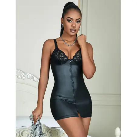 Vestido de Cuero con Cremallera Negro S/M | Subblime