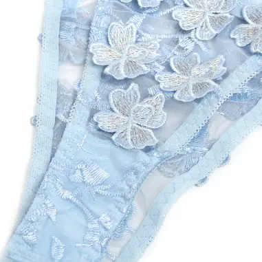 Conjunto Sujetador y Panties con Bordados de Flores Celeste