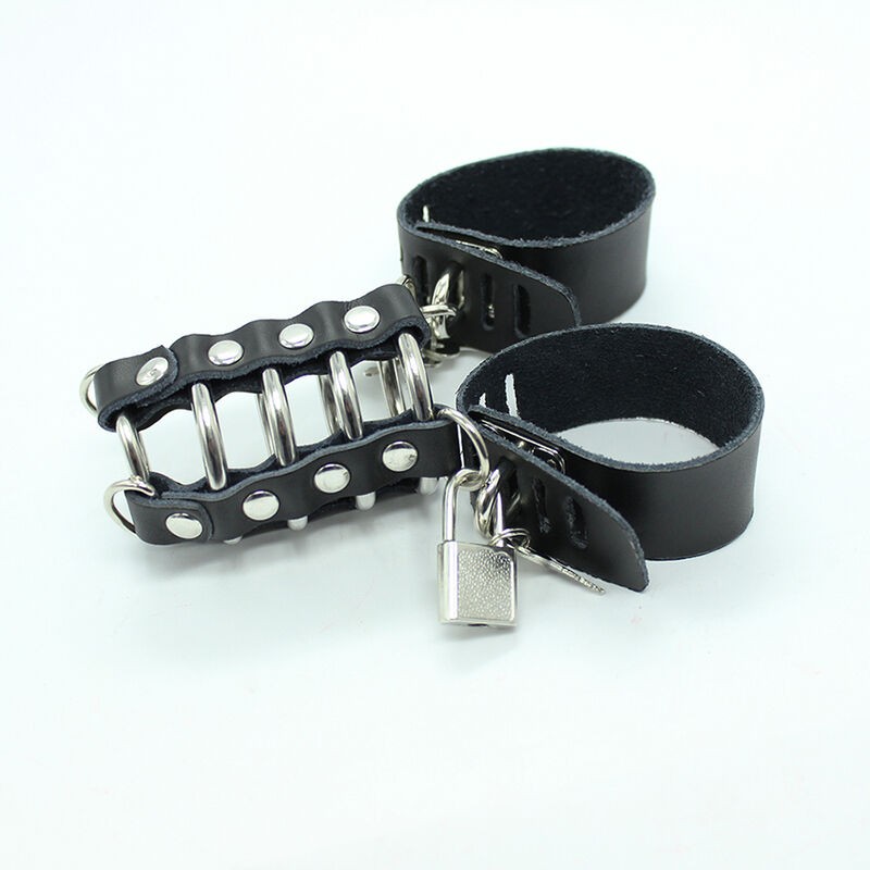 OHMAMA FETISH - JAULA PENE CON ANILLAS METALICAS Y CORREAS PIEL 