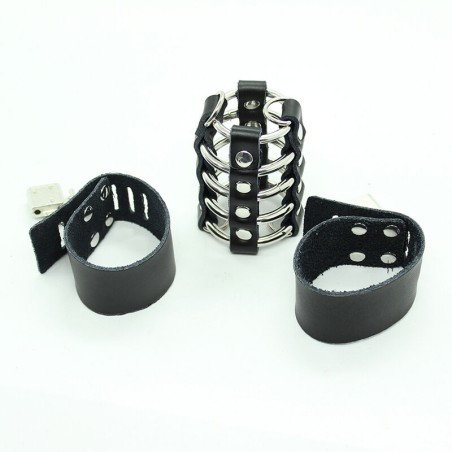 OHMAMA FETISH - JAULA PENE CON ANILLAS METALICAS Y CORREAS PIEL OHMAMA FETISH