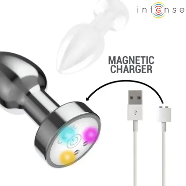 Plug Anal Talla M de Metal Vibrador con Luces LED Multicolor