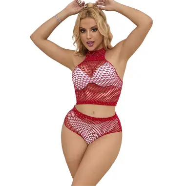 Set de Rejilla con Brillantes Rojo Talla Única | Subblime
