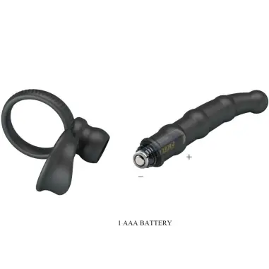Tatum Anillo Vibrador Pene con Plug 10 Vibraciones Negro