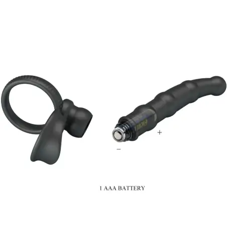Tatum Anillo Vibrador Pene con Plug 10 Vibraciones Negro