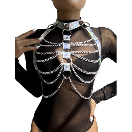 SUBBLIME - 953737 ARNÉS DE PECHO CON ANILLOS Y CADENAS PLATA TALLA ÚNICA SUBBLIME FETISH