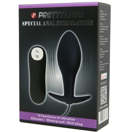 PRETTY LOVE - PLUG ANAL SILICONA FORMA ANCLA 12 MODOS VIBRACIÓN NEGRO PRETTY LOVE BOTTOM